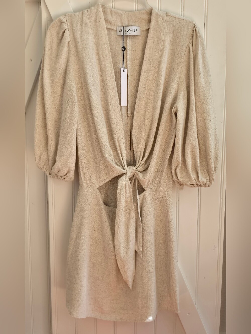 Stillwater Tie-Front Linen Blend Dress in Natural